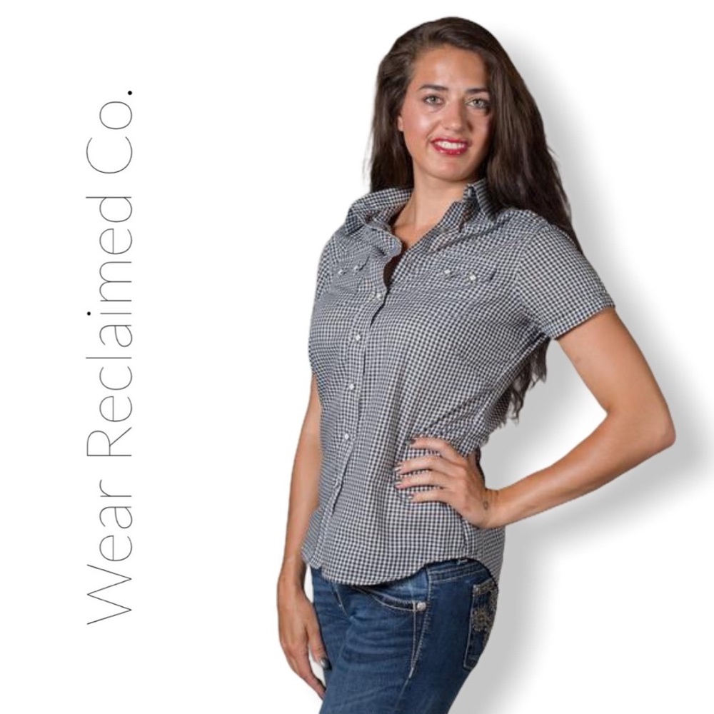 ROCKMOUNT Short Sleeve Black Gingham Western Shirt